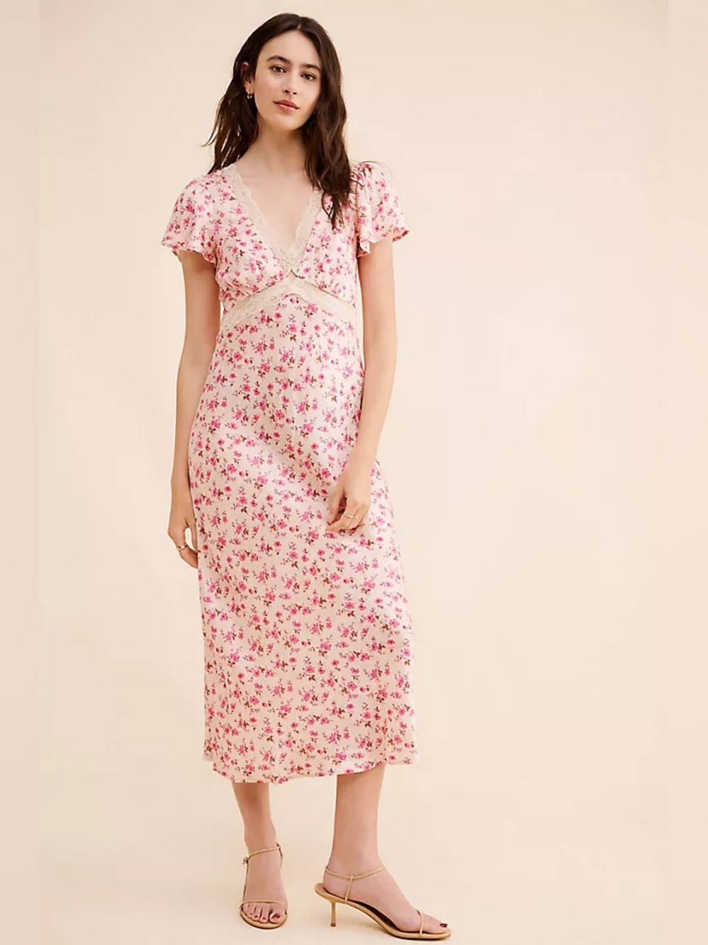 Auguste The Label Rianne midi Dress with Pink Floral Print